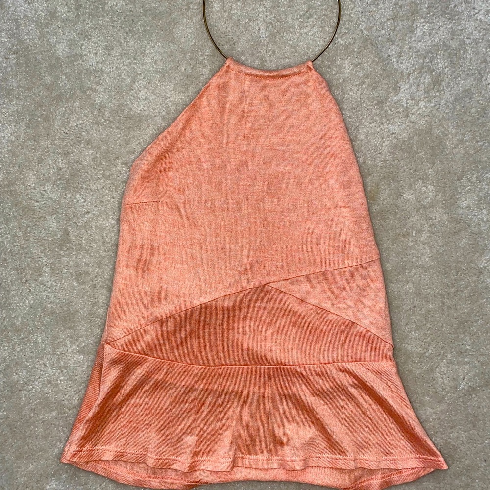Gold necklace halter top, beautiful salmon colored, slight peplum